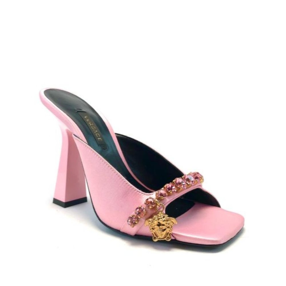 VERSACE Pink Artifact Embellished Satin Mules Size Eu:35
